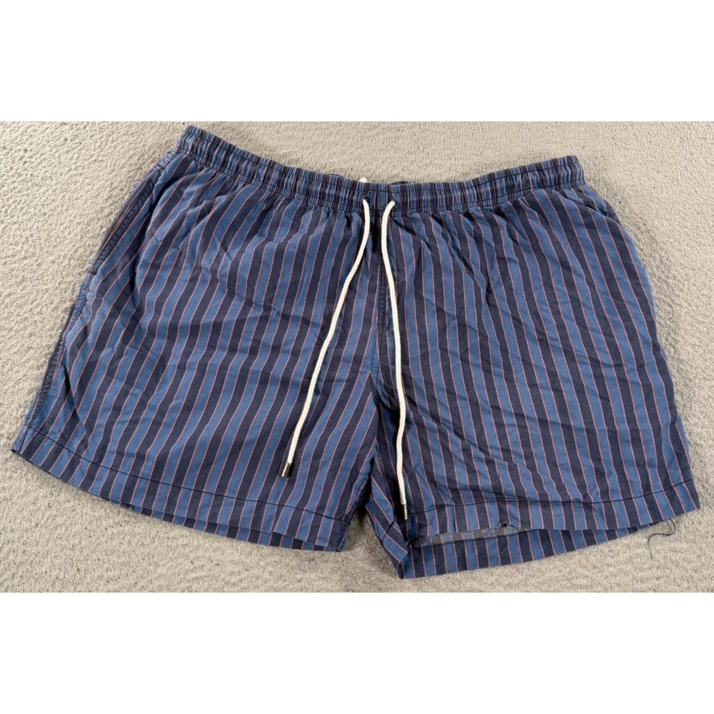 Solid & Striped Shorts Men 2XL Blue Orange Striped Drawstring Swim Trunks Pocket